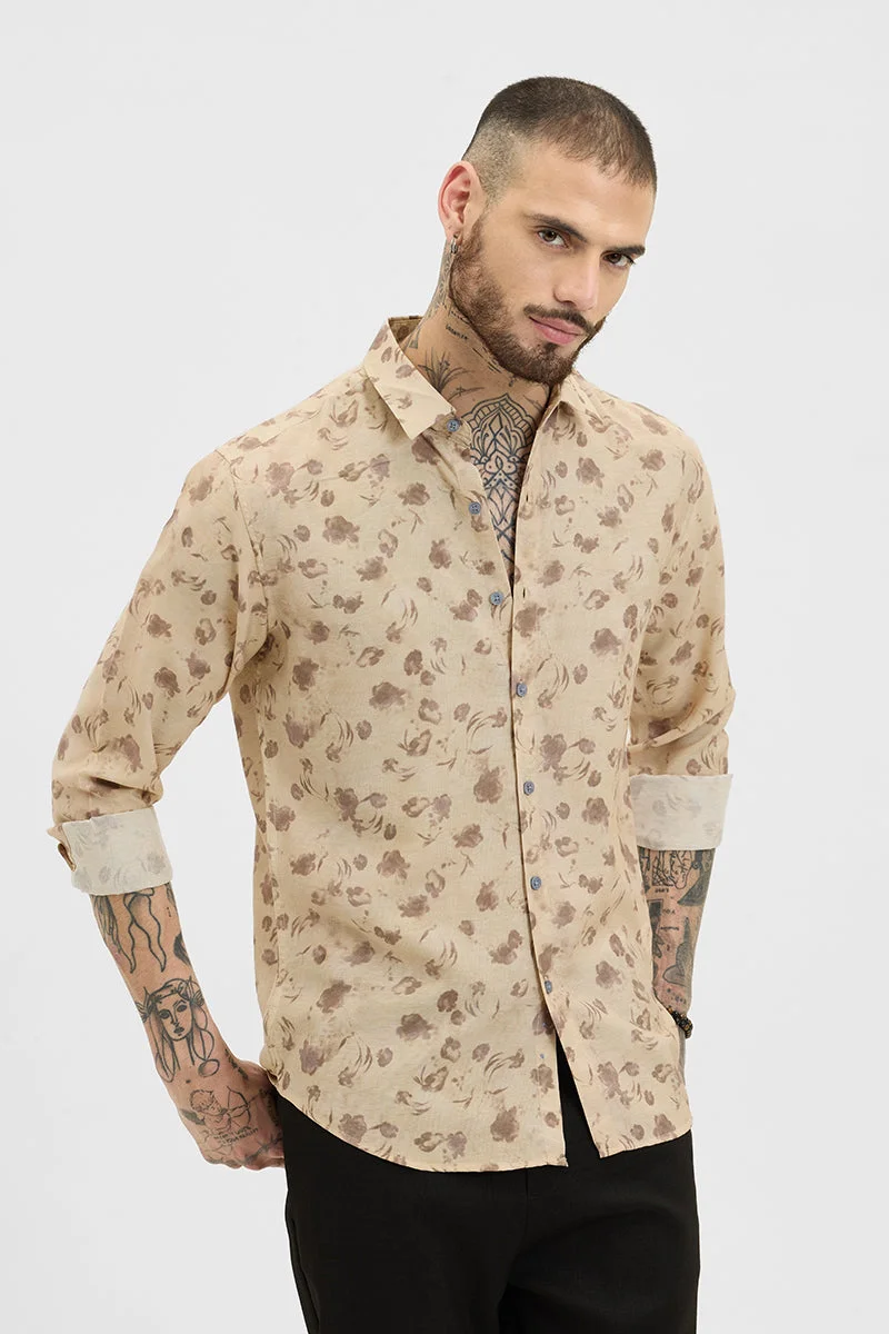 SNITCH Beige Floral Slim Fit Shirt